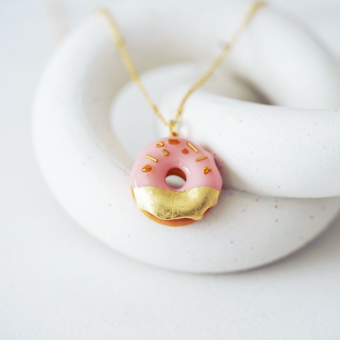 Gold & Pink Donut Necklace
