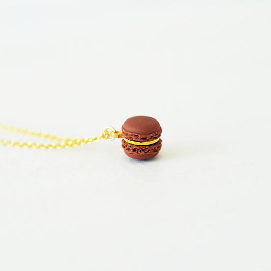 Mini Chocolate Macaron Pendant Necklace