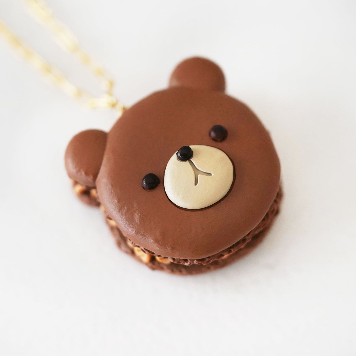 Chocolate Bear Head Macaron Necklace