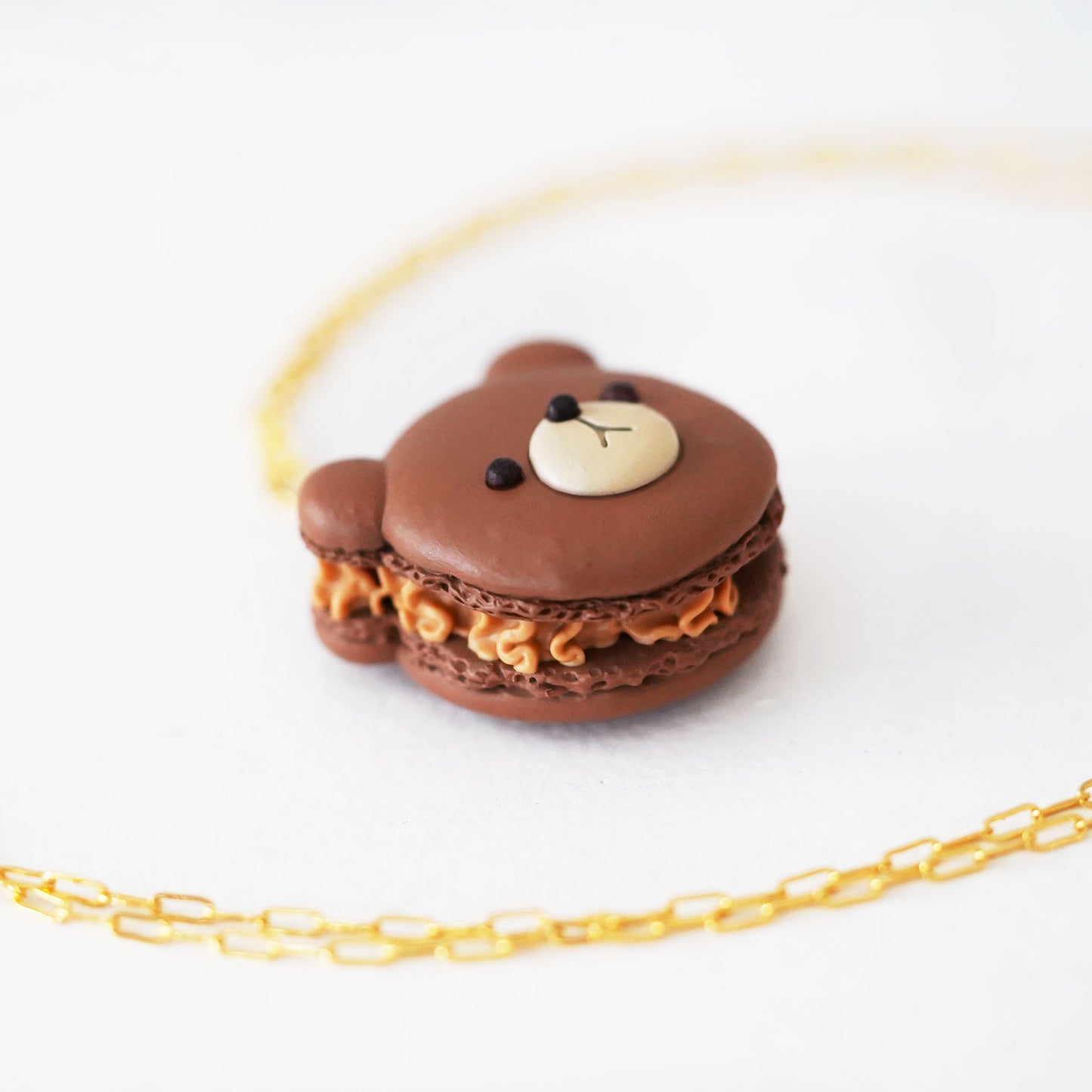 Chocolate Bear Head Macaron Necklace