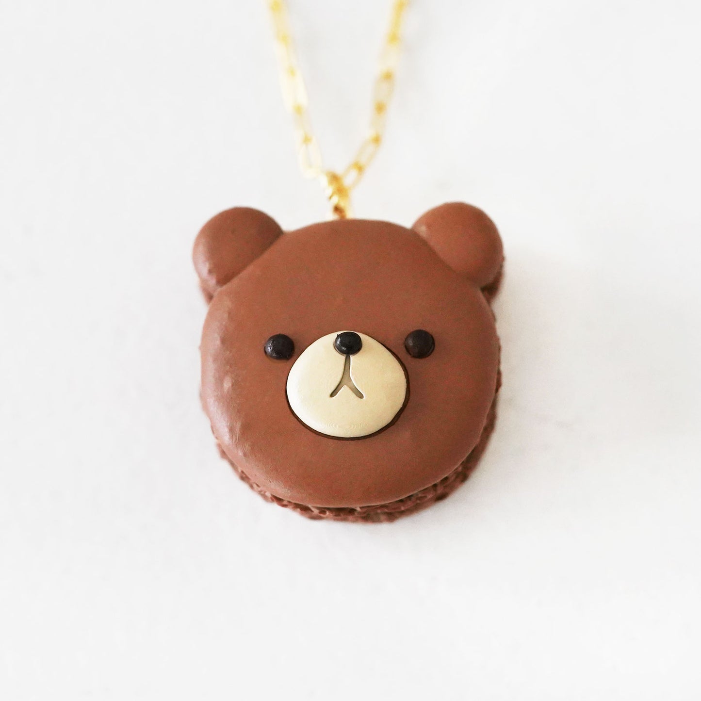 Chocolate Bear Head Macaron Necklace