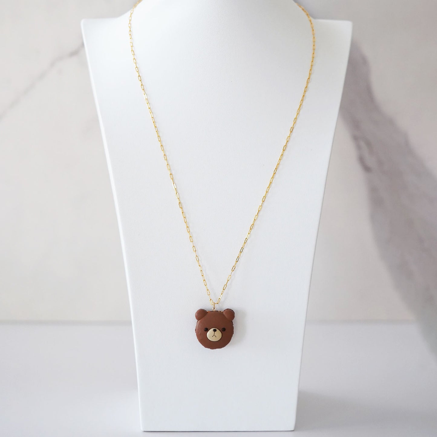 Chocolate Bear Head Macaron Necklace