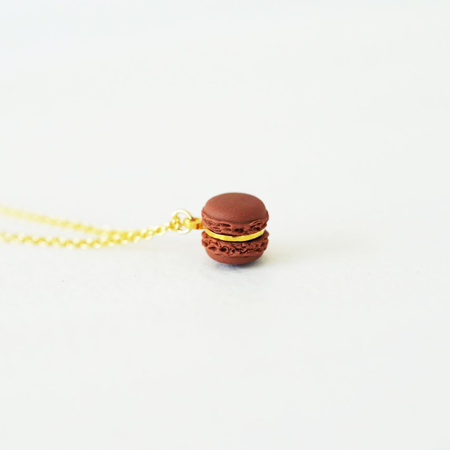 Mini Chocolate Macaron Pendant Necklace