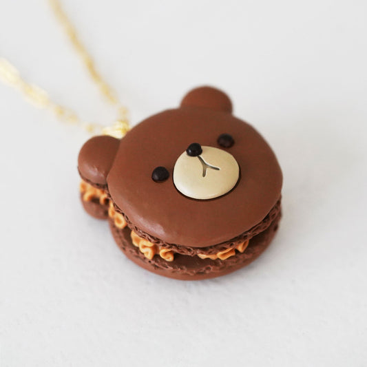 Chocolate Bear Head Macaron Necklace