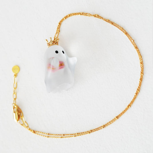 Ghost Necklace with Pink Macaron
