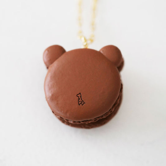 Chocolate Bear Head Macaron Necklace