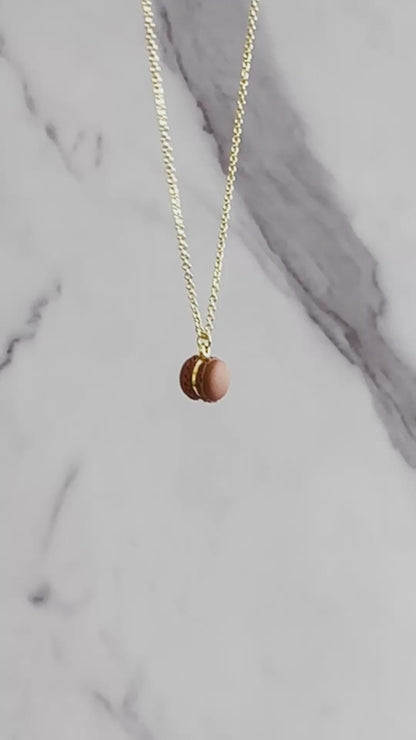 Mini Chocolate Macaron Pendant Necklace